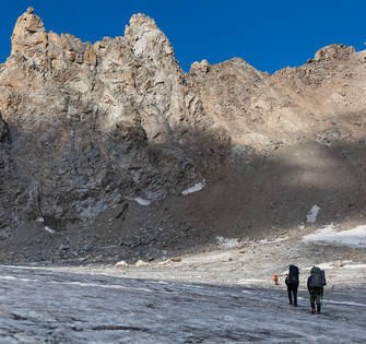 Траверс ледника Сабалык под перевал Водопадный